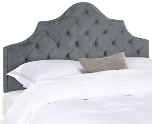 Arebelle Steel Blue Tufted Headboard with Silver Nailhead Trim - Luxurious Designer Bedroom Accent