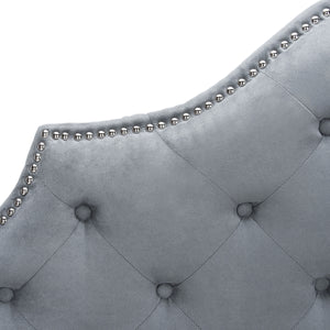 Arebelle Steel Blue Tufted Headboard with Silver Nailhead Trim - Luxurious Designer Bedroom Accent