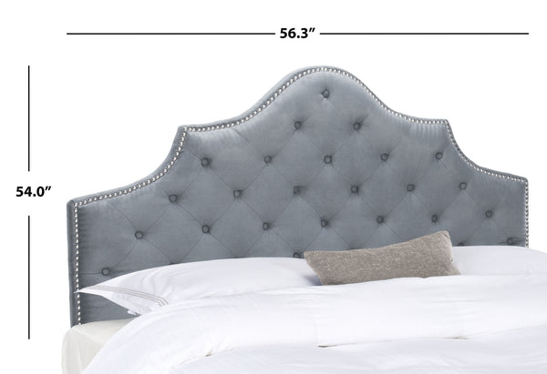 Arebelle Steel Blue Tufted Headboard with Silver Nailhead Trim - Luxurious Designer Bedroom Accent
