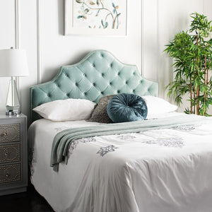 Arebelle Steel Blue Velvet Tufted Headboard with Silver Nailhead Trim for Luxurious Bedrooms