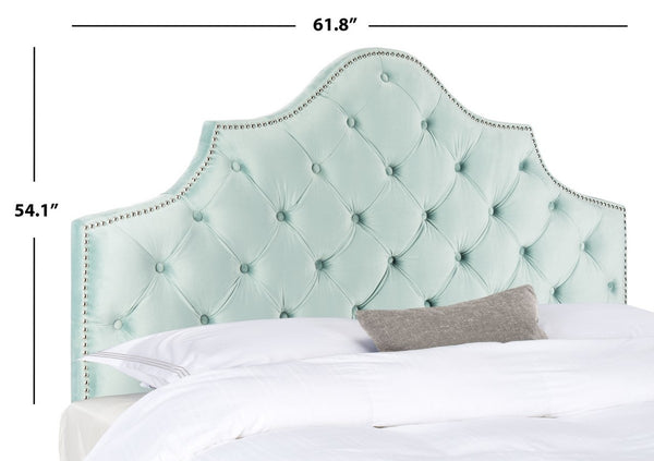 Arebelle Steel Blue Velvet Tufted Headboard with Silver Nailhead Trim for Luxurious Bedrooms