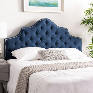 Arebelle Steel Blue Tufted Headboard with Silver Nailhead - Luxurious Design for Elegant Bedrooms
