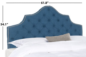 Arebelle Steel Blue Tufted Headboard with Silver Nailhead - Luxurious Design for Elegant Bedrooms