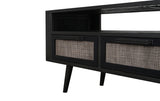 Nordic Mindi Rattan TV Dresser 3 Drawers in Mindi, Plywood, Recycled Boat Wood, Split Rattan & Iron with Nordic Black Finish