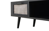 Nordic Mindi Rattan TV Dresser 2 Drawers in Mindi, Plywood, Recycled Boat Wood, Split Rattan & Iron with Nordic Black Finish