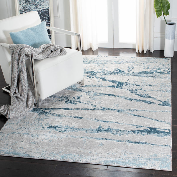 Meadow 500 Meadow 560 Contemporary Power Loomed 75% Polypropylene + 25% Polyester Rug Light Grey / Blue