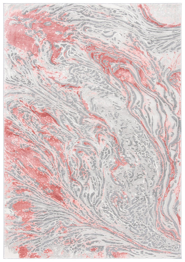 Meadow 500 Meadow 568 Contemporary Power Loomed 75% Polypropylene + 25% Polyester Rug Grey / Pink