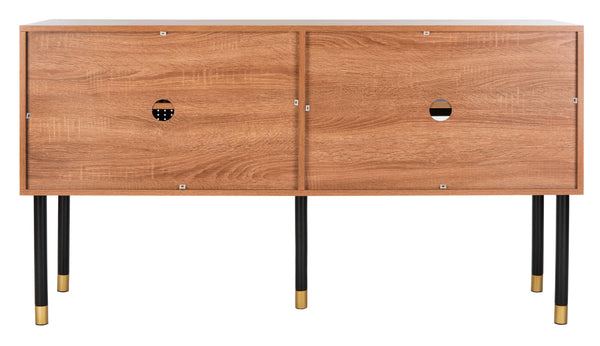 Shiloh Retro-Inspired TV Stand with Luxurious Wood Design and Stylish Gold-Capped Metal Legs