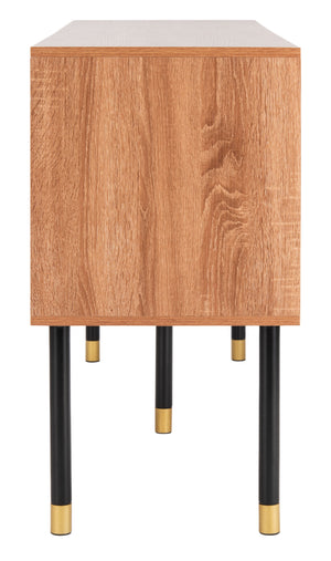 Shiloh Retro-Inspired TV Stand with Luxurious Wood Design and Stylish Gold-Capped Metal Legs