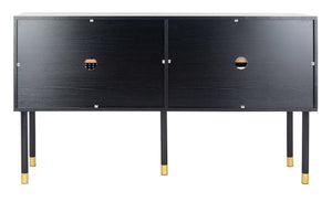Shiloh Retro-Inspired TV Stand with Luxurious Wood Design and Stylish Gold-Capped Metal Legs