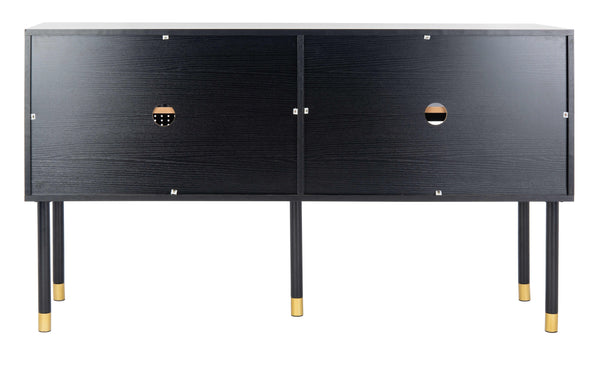 Shiloh Retro-Inspired TV Stand with Luxurious Wood Design and Stylish Gold-Capped Metal Legs