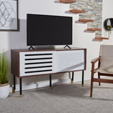 Shiloh Retro-Inspired TV Stand - Elegant Walnut & White Design with Gold-Capped Legs for Living Rooms