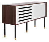 Shiloh Retro-Inspired TV Stand - Elegant Walnut & White Design with Gold-Capped Legs for Living Rooms