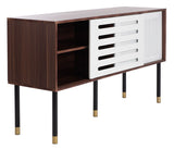 Shiloh Retro-Inspired TV Stand - Elegant Walnut & White Design with Gold-Capped Legs for Living Rooms