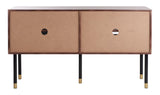 Shiloh Retro-Inspired TV Stand - Elegant Walnut & White Design with Gold-Capped Legs for Living Rooms