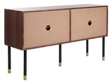 Shiloh Retro-Inspired TV Stand - Elegant Walnut & White Design with Gold-Capped Legs for Living Rooms