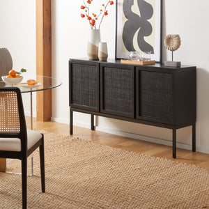 Zadie Modern Coastal Rattan Sideboard with Black Parson’s Frame for Stylish Storage Solutions