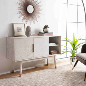 Ligia 2 Door Media Stand - Stylish Contemporary Design with Brass Accents and Hidden Cable Management