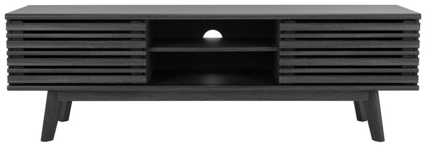 Safavieh Esma 2 Shelf Media Stand Distressed Black Honeycomb/ Pb / Mdf/ Rubber Wood MED9601E