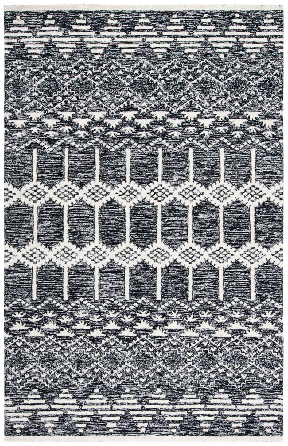 Safavieh Metro 253 Hand Tufted 100% Wool Pile Rug Black / Ivory 100% Wool Pile MET253Z-5