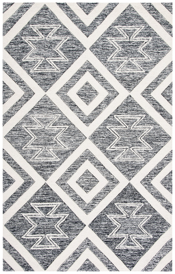 Safavieh Metro 254 Hand Tufted 100% Wool Pile Rug Ivory / Black 100% Wool Pile MET254A-5