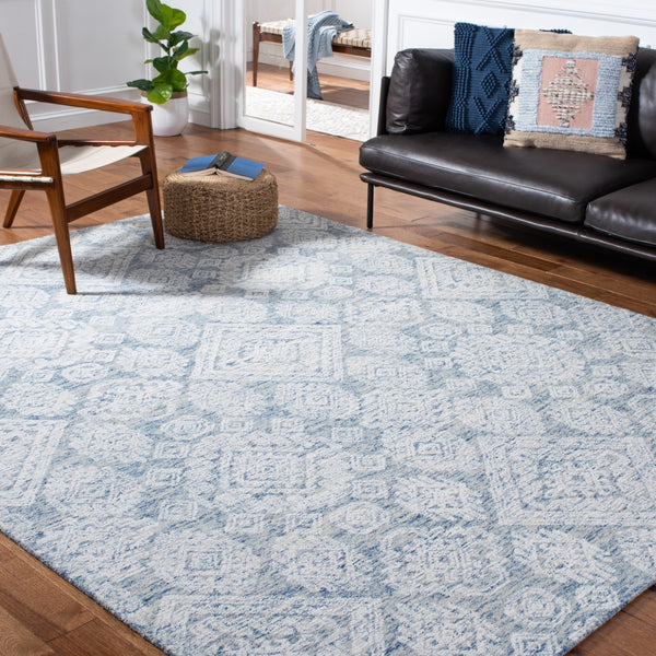 Safavieh Metro 987 Hand Tufted 100% Fine Indian Wool Pile Rug Blue / Ivory 100% Fine Indian Wool Pile MET987M-8