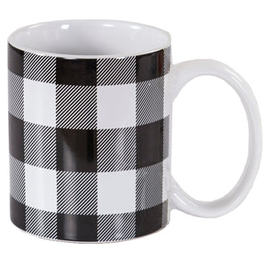 HiEnd Accents Camille Buffalo Check Design Mug Set MG1777 Black, White Ceramic 3.94X5.9X4.5