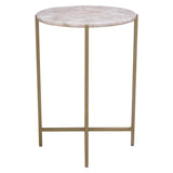 Mika Round Accent Table w/ Rose Quartz Top w/ Brass Base by Diamond Sofa