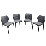 Milo 4-Pack Dining Chairs in Grey Diamond Tufted Leatherette with Black Powder Coat Legs