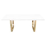 Mirage Rectangular Dining Table w/ White Lacquer Top and Polished Gold Metal Base by Diamond Sofa