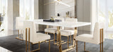 Mirage Rectangular Dining Table w/ White Lacquer Top and Polished Gold Metal Base by Diamond Sofa