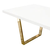 Mirage Rectangular Dining Table w/ White Lacquer Top and Polished Gold Metal Base by Diamond Sofa