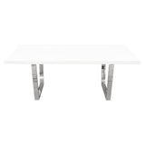 Mirage Rectangular Dining Table w/ White Lacquer Top and Polished Silver Metal Base by Diamond Sofa