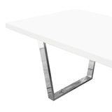 Mirage Rectangular Dining Table w/ White Lacquer Top and Polished Silver Metal Base by Diamond Sofa