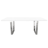 Mirage Rectangular Dining Table w/ White Lacquer Top and Polished Silver Metal Base by Diamond Sofa