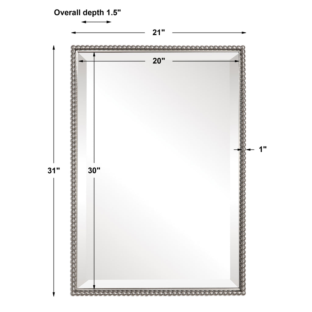Uttermost Palais Rectangular Vanity Accent Wall Mirror Modern Beaded  Beveled Silver Frame 30 Wide for Bathroom Bedroom Living Room Home Office  House