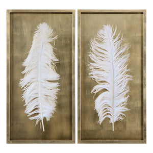 Uttermost White Feathers Gold Shadow Box Set of 2