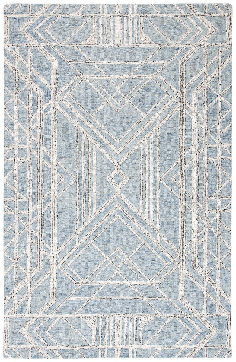 Micro-Loop 173 Contemporary Hand Tufted 80% Wool, 20% Cotton Rug Light Blue / Ivory