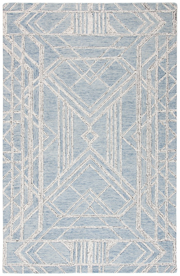 Micro-Loop 173 Contemporary Hand Tufted 80% Wool, 20% Cotton Rug Light Blue / Ivory