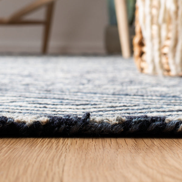 Micro-Loop 175 Contemporary Hand Tufted 80% Wool, 20% Cotton Rug Dark Blue / Ivory