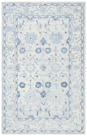 Micro-Loop 276 Country & Floral Hand Tufted 100% Wool Pile Rug Blue / Ivory