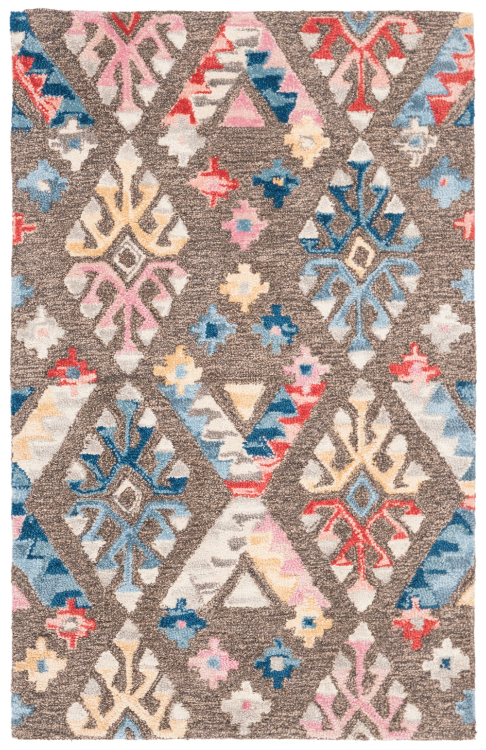 Micro-Loop 351 Contemporary Tufted 100% Wool Pile Rug in Grey, Blue 8ft x 10ft