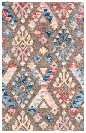 Micro-Loop 351 Contemporary Tufted 100% Wool Pile Rug in Grey, Blue 8ft x 10ft