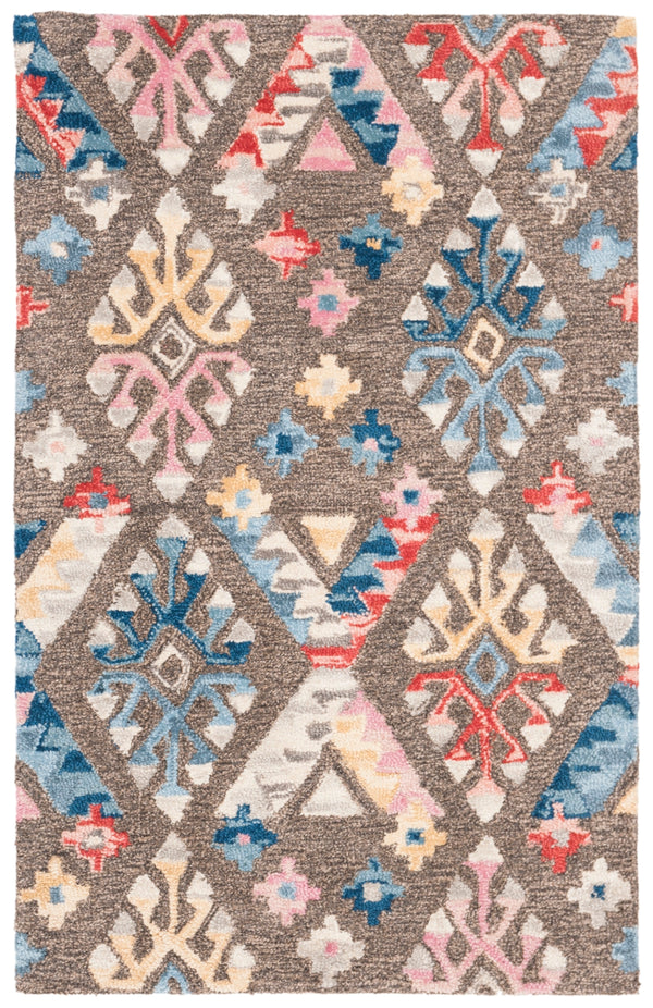 Micro-Loop 351 Contemporary Tufted 100% Wool Pile Rug in Grey, Blue 8ft x 10ft