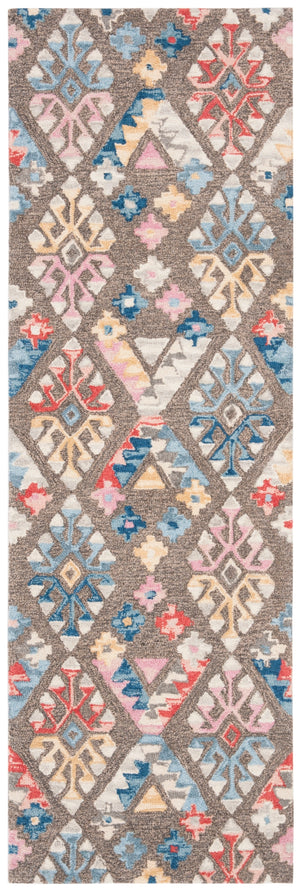 Micro-Loop 351 Contemporary Tufted 100% Wool Pile Rug in Grey, Blue 8ft x 10ft