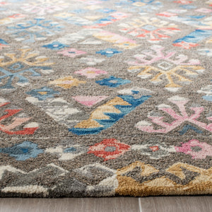 Micro-Loop 351 Contemporary Tufted 100% Wool Pile Rug in Grey, Blue 8ft x 10ft