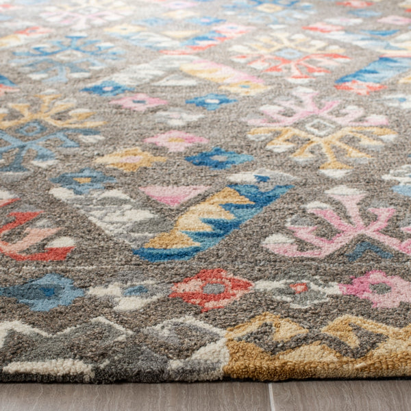 Micro-Loop 351 Contemporary Tufted 100% Wool Pile Rug in Grey, Blue 8ft x 10ft