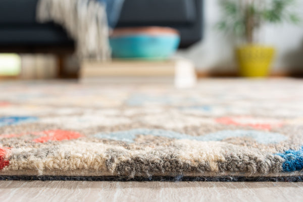 Micro-Loop 351 Contemporary Tufted 100% Wool Pile Rug in Grey, Blue 8ft x 10ft