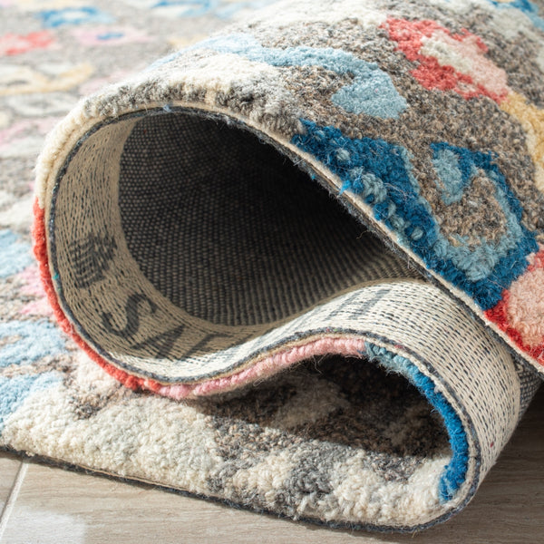 Micro-Loop 351 Contemporary Tufted 100% Wool Pile Rug in Grey, Blue 8ft x 10ft