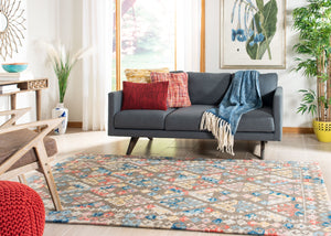 Micro-Loop 351 Contemporary Tufted 100% Wool Pile Rug in Grey, Blue 8ft x 10ft